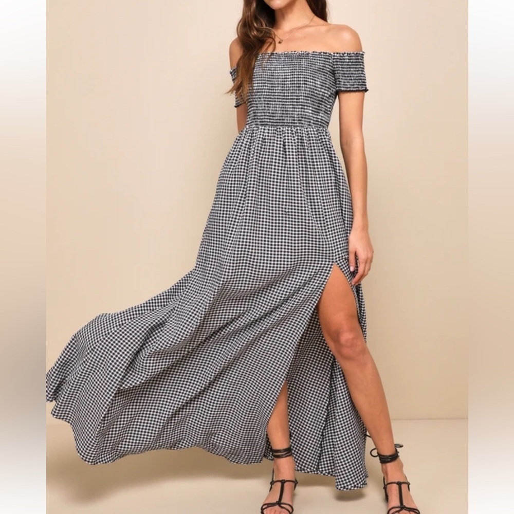 Lulu's Patsy Black White Smock Gingham Off The Sh… - image 1